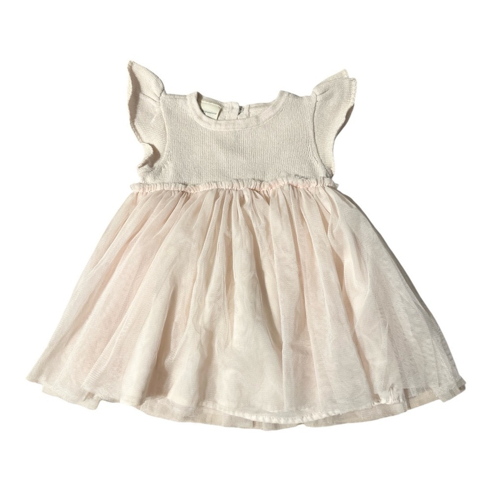 First Impressions Baby Girl Dress Shimmery Pink Knit Bodice Tulle Bottom 6-9M